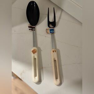 Vintage Silver Stone Black Serving Spoon & Meat Fork NOS Mid-Century Kitchen Set